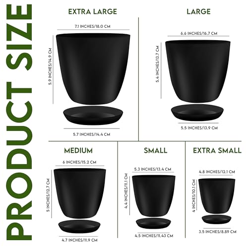 image for Utopia Home - Plant Pots Indoor with Drainage - 7/6.6/6/5.3/4.8 Inches