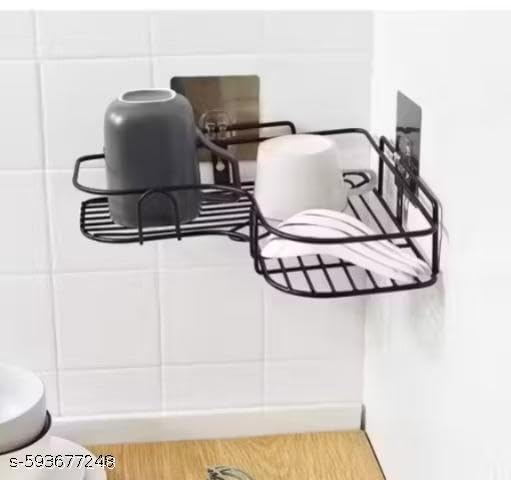 Image of 2 PIS Combo of The Self-Adhesive Metal Bathroom Corner Rack Storage Shelves Bathroom Shelf /Shelves Corner