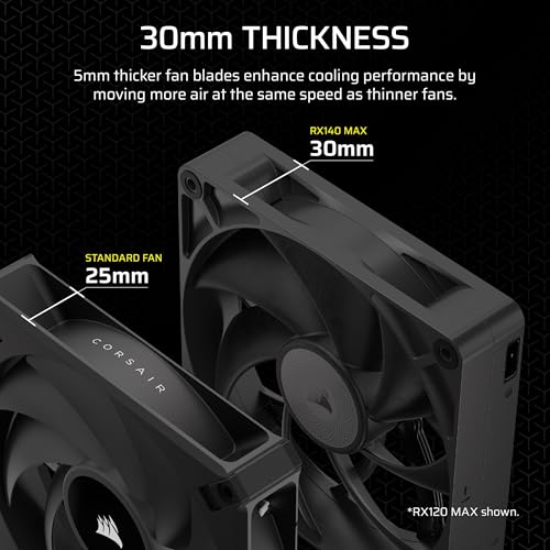 Image of CORSAIR iCUE Link RX140 MAX 140mm PWM Thick Fan - High-Static Pressure - Liquid Crystal Polymer - Magnetic Dome Bearing - Single Fan - Black
