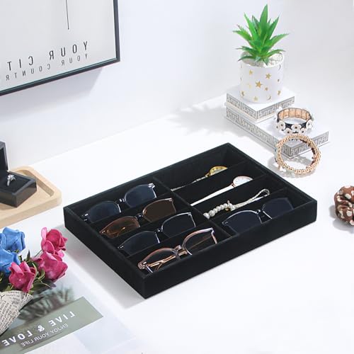 Image of Coward Sunglass Organizer, Black Velvet Glasses Trays, Eyeglasses Watches Jewelry Display - Men Women (8 Grids)