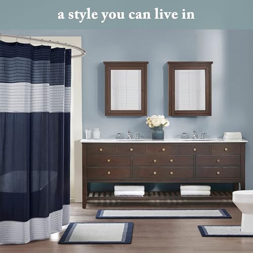 Image of Amherst Fabric Aqua Shower Curtain,Pieced Transitional Simple Shower Curtains for Bathroom, 72 X 72, Blue