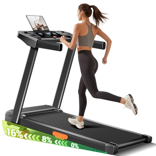 AUDAXFIT Treadmills for Home with 16% Incline & Handle Bar, 3.0HP Quiet Foldable Treadmill with Led Screen Up to 300lbs Capacity, 7-Layer Shock-Absorbing Walking Pad Treadmill 0.6-7.0MPH