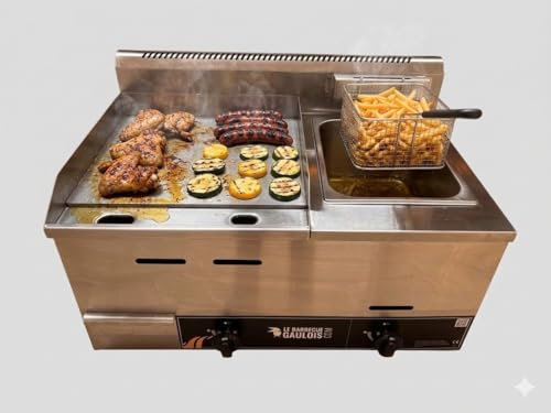 Le Barbecue Gaulois Plancha Gaz avec Friteuse, Combiné en Inox, 9400W, Butane/Propane