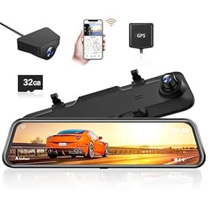 WOLFBOX G840H 12” Mirror Dash Cam with WiFi, 2.5K Rear View Mirror Camera with 1080P Rear Camera, WiFi Mirror Dash Cam Front and Rear, Included 32GB Card & GPS