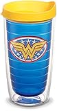 Tervis 1084014 Wonder Woman Tumbler with Emblem and Yellow Lid 16oz, Blue