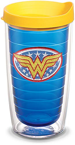 Tervis 1084014 Wonder Woman Tumbler with Emblem and Yellow Lid 16oz, Blue