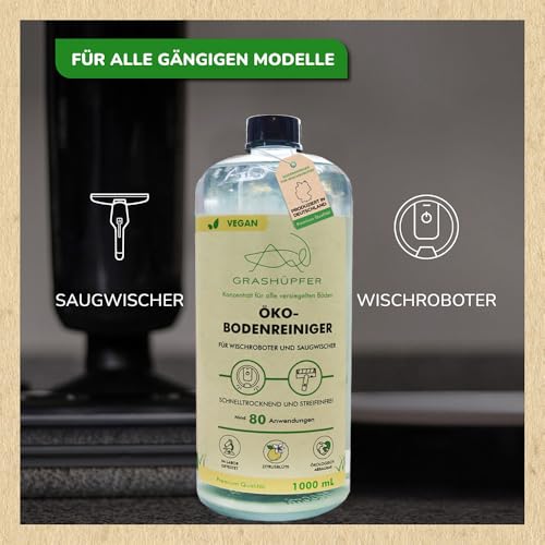 GRASHÜPFER® Öko Bodenreiniger für Wischroboter [ZITRUSBLÜTE] - Wischroboter Reinigungsmittel kompatibel mit Roborock, Dreame, Ecovacs & Co. geeignet für Laminat, Parkett, Vinyl & Fliesen - 1000ml 6