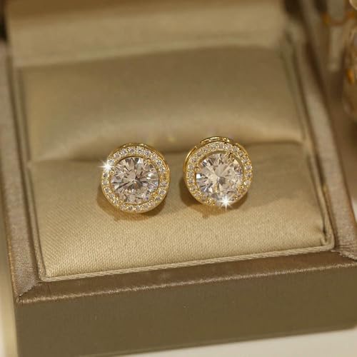 Circonita blanca de brillo radiante en pendientes redondos estilo oro amarillo 2