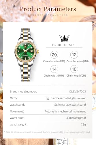 Image of OLEVS Womens Diamond Watches Automatic Mechanical Gold Luxury Dress Ladies Self Winding Original Stainless Steel Wrist Watch