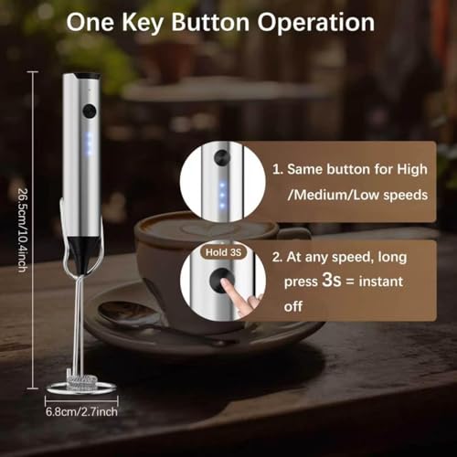 Image of Rechargeable Milk Frother with Stand,3-Speed Handheld Coffee Electric Whisk, Detachable Stainless Steel Frother Wand, Coffee Frother & Drink Mixer for Latte, Cappuccino, Hot Chocolate, Egg (Silver)