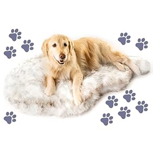 PupRug Orthopedic Dog Bed for Large Dogs with Fluffy Soft Faux Fur and Memory Foam for Joint Pain Relief, Machine Washable and Waterproof Couch Bed, White with Brown Accents, Large/Extra Large