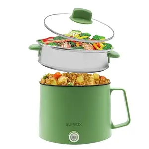 Supvox Multi Cooker Electric Kettle 1.6L Rice Cooker with Steam Cooker Electric Mini Electric Cooker for Travelling 2 Power Setting Multipurpose Hot Pot for Cooking with Over-Heating Protection