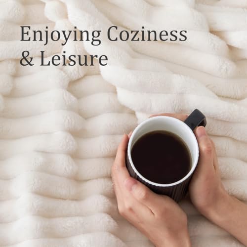 Image of BEDELITE Ribbed Twin Blanket for Couch & Bed, Cream, 66 inchx90 inch