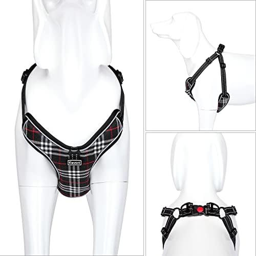 Elevant Dog Harness Adjustable, Step-in Reflective Breathable Harness, Soft Padded Lightweight Vest Harness with Front Clip Escape Proof Easy Control for Outdoor Walking Training (S-Plus, Black Plaid)