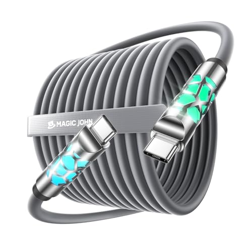 MAGIC JOHN 240W Fast Charging Cable 6.6FT Soft Silicone USB C to USB C Cable USBC for Switch 2 iPhone 16 Pro Max Charger Cord MacBook Pro/Air iPad Pro/Air Samsung S25/S24/23 Gray