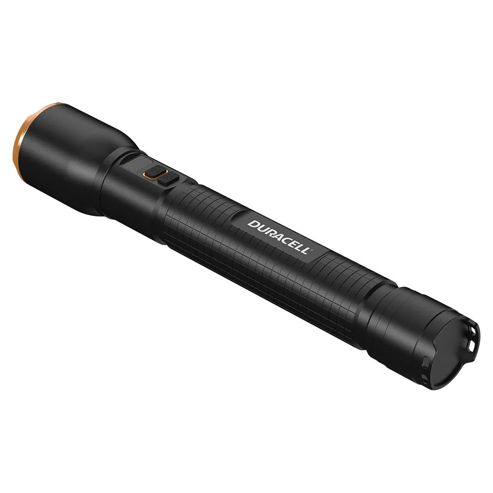 Duracell Latarka LED DF6000R Pro – 6000 lumenów, z możliwością ustawiania ostrości, zasięg świecenia 230 m, do użytku na zewnątrz i w warsztacie, do ponownego ładowania USB-C, 2 x akumulator