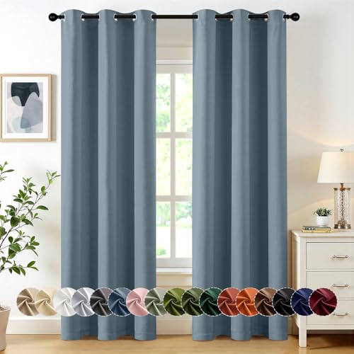 Image of MIULEE Blackout Curtains for Bedroom Living Room 2 Panels, Thermal Insulated Room Darkening Drapes Grommet Noise Reducing Light Blocking Window Treatments 72 Inches Long 40x72 Inch Greyish Blue
