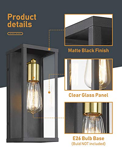 Akezon 1-Light Outdoor Wall Sconce, Exterior Porch Light Wall Mount Lantern, Matte Black & Brushed Brass Finish With Clear Glass, Kw-7224 #TOP4