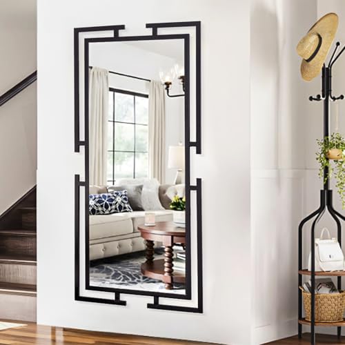 Image of Large Decorative Wall Mirror, 54 inchx27 inch Black Full Length Mirror with Metal Frame for Living Room, Bedroom, Farmhouse, Horizontal /Vertical