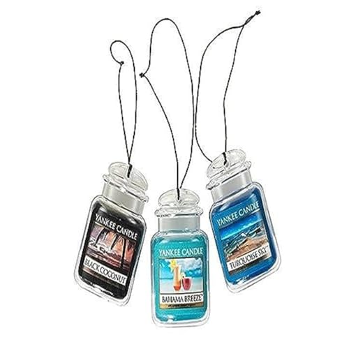 Yankee Candle Car Jar Ultimate 3-Pack, Bahama Breeze, Black Coconut, Turquoise Sky, Hanging Air Freshener, Neutralizes Odors, Up to 30 Days