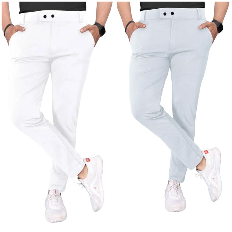 Image of Men Fit Stretch Trousers with Side Pockets | 2-Button Closure | Soft Lycra Blend for Casual & Formal Use