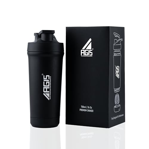 Image of AGIS Bottom's Up Premium Stainless Steel Shaker Bottle 700ml - Leak-proof mixer with bottom opener for easy cleaning. Rust-resistant, odor-free, BPA-free, dishwasher safe for gym & daily use.