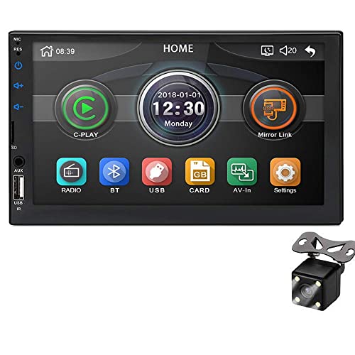 PolarLander 7 "ユニバーサル2 DinブルートゥースステレオカーラジオアップルアンドロイドミラーリンクマルチメディアプレーヤータッチスクリーンFM USB TF AUX INインテリジェントボイスコントロール付きリアビューカメラ