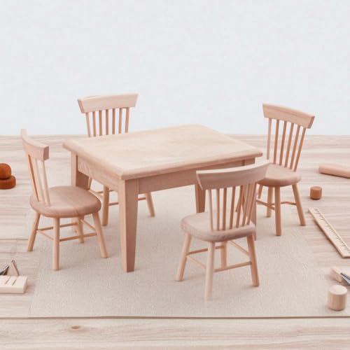 Juego comedor en miniatura de 5 piezas con mesa y sillas para casa de muñecas escala 1:12 5