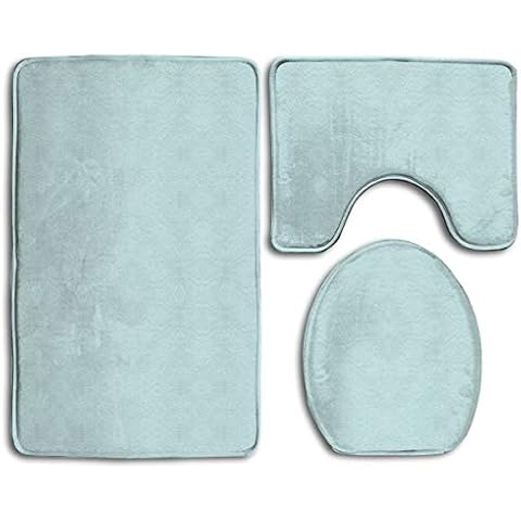 Classic Duck Egg Pale Aqua Blue Soft Comfort Flannel Bathroom Mats,Non Slip Absorbent Toilet Seat Cover Bath Mat Lid Cover,3pcs/Set Carpet Rugs Cover