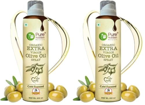 Image of Pure Nutrition Olive Oil Cooking Spray 200ml | 100% Organic, Extra Virgin, Cold Pressed, Natural; Cook Healthy with 10X LESS Oil | Ideal for Dressing, Baking, Air-Frying | Good for Skin, Hair & Massage