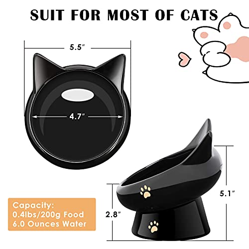 Cat Bowl, Raised Cat Food Bowls Anti Vomiting, Handmade Elevated Cat Bowl, Ceramic Pet Food Bowl For Flat-Faced Cats, Small Dogs, Protect Pet's Spine,Dishwasher Safe, Black And White, 2Pcs (Bowl-2) #TOP3