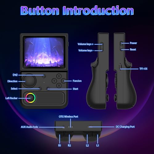 Image of R36T Retro Game Console, Handheld Game Console with 3.5in IPS HD Screen, Video Game Consoles Supports WiFi Networked Fighting and OTG, 3500mAh Battery, 64GB TF Card, Black
