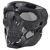 NINAT Airsoft Skull Mask Full Face Tactical Black Masks with Grey PC Lens Eye Protection for Halloween CS Survival Games Shooting Cosplay Movie Paintball Scary Masks