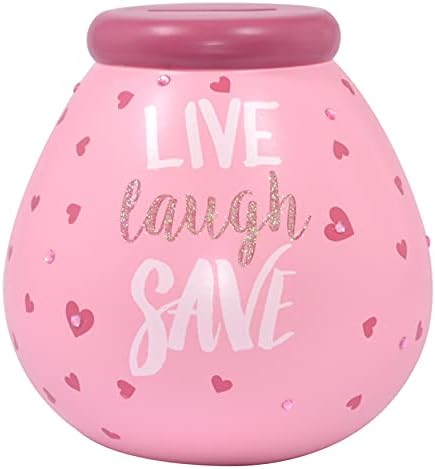 Pot of Dreams Box | Live Laugh Money Pot | Break to Open Piggy Bank | Saving Jar or Keepsake for Home or Office Décor | Perfect Practical Gift for Women & Men | Ceramic | Pink, One Size