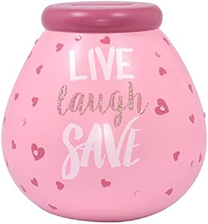 Pot of Dreams Box | Live Laugh Money Pot | Break to Open Piggy Bank | Saving Jar or Keepsake for Home or Office Décor | Perfect Practical Gift for Women & Men | Ceramic | Pink, One Size