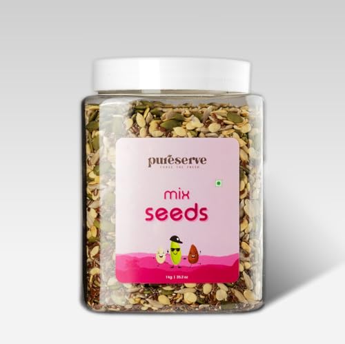 Pureserve 5-in1 Super Mix Seeds 1Kg – Blend of Pumpkin, Sunflower, Flax, Chia & Watermelon Seeds | Rich in Protein & Fiber | Roasted, Ready-to-Eat Healthy Snack