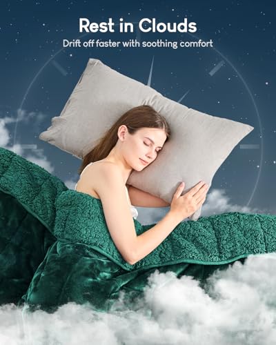 Image of Cottonblue Weighted Blanket 20lbs for Queen Ded - Ultra Soft, Cozy Comfort Sherpa Blanket for Relax and Sleep, Heavy Bed Blankets with Cemaric Beads, 60x80 Inches,Green