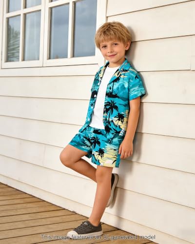 Image of SANGTREE 3 Piece Boy Outfits Short Sleeve Shirt and Shorts Set Beach Vacation Summer Clothes, 3 Months - 9 Years
