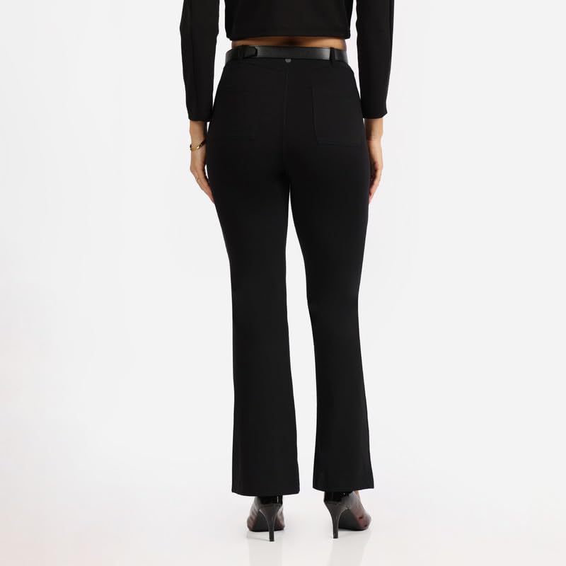 Image of Blissclub AM:PM Air Flare Trousers Cotton for Women Above 5'5 ft Tall | Bootcut Trousers and Formal Pants for Women Office wear | Tailored fit