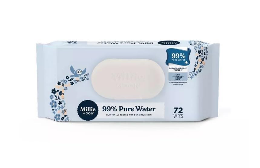 MillieMoon - Toallitas de agua 99% pura para bebés (72 unidades)  (1 paquete)