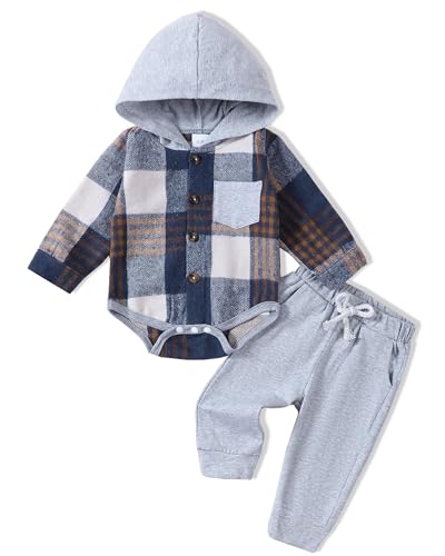 Renotemy Newborn Baby Boy Clothes Infant Boy Outfits Baby Hoodie Romper Fall Winter 0 3 6 9 12 18 Months Baby Clothes for Boy