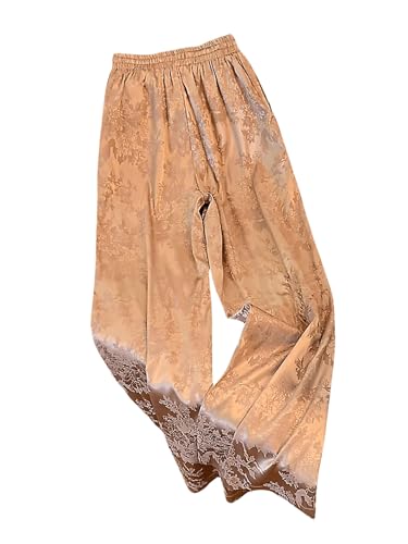 SweatyRocks Women's Jacquard Drawstring High Waist Wide Leg Pants Casual Straight Leg Long Pants2