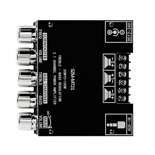 Amplificateur de puissance 2x50W + 200W caisson de basses DC 12V-24V pour audio maison