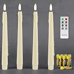 Rhytsing 4 Natural White Flameless Taper Candle with Remote,Battery Operated Led Taper Dinner Candles with Timer, Wax Dripping Design, 8 Batteries Included - H 24.5cm