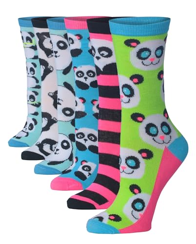 Tipi Toe Women's 6-Pack Funky Crew Socks | Colorful Fun Patterned Novelty Dress Socks, Sizes 9-13