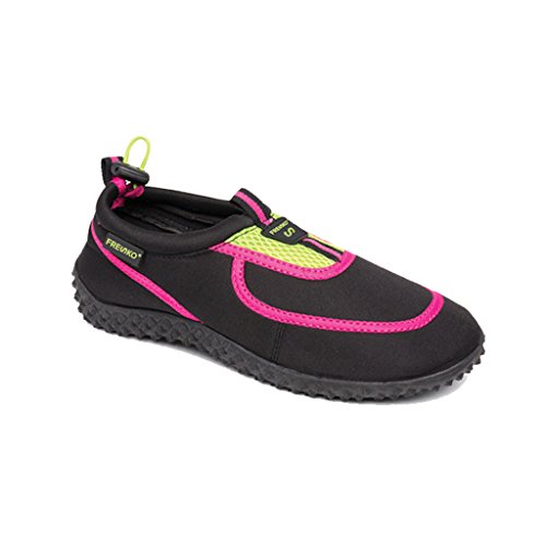 Fresko-Ladies Water Shoes Aque Socks Slip On Black/Lime