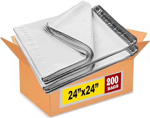 iMBAPrice 24x24 Inch White Poly Mailers, 200-Pack (#8 XL Size) Extra Large Self-Seal Shipping Envelopes, Waterproof & Tear-Resistant Plastic Mailing Bags for Small Business Packaging