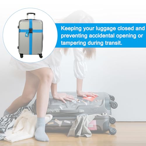 Image of PATIKIL Luggage Strap with Combination Lock Luggage Tag and Loop 78 inchx2 inch, 4 Set Adjustable Suitcase Belt for Travel Packing Bag Closure Identify, Sapphire Blue