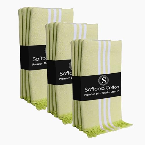 Image of Stripe Tea Towels 12 Pack, 16x26 Inches, Dish Towels for Kitchen Drying, Reusable Rags, Absorbent and Washable Cloths, Cleaning Towels for Dishes and Everyday Use - Lemon Green