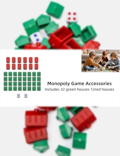 Monopoly Häuser & Hotels Set – 32 grüne Häuser und 12 rote Hotels aus Kunststoff, Ersatzteile für Monopoly Classic, langlebige Spielsteine & Brettspiel Zubehör für Spieleabend (Haus Set)